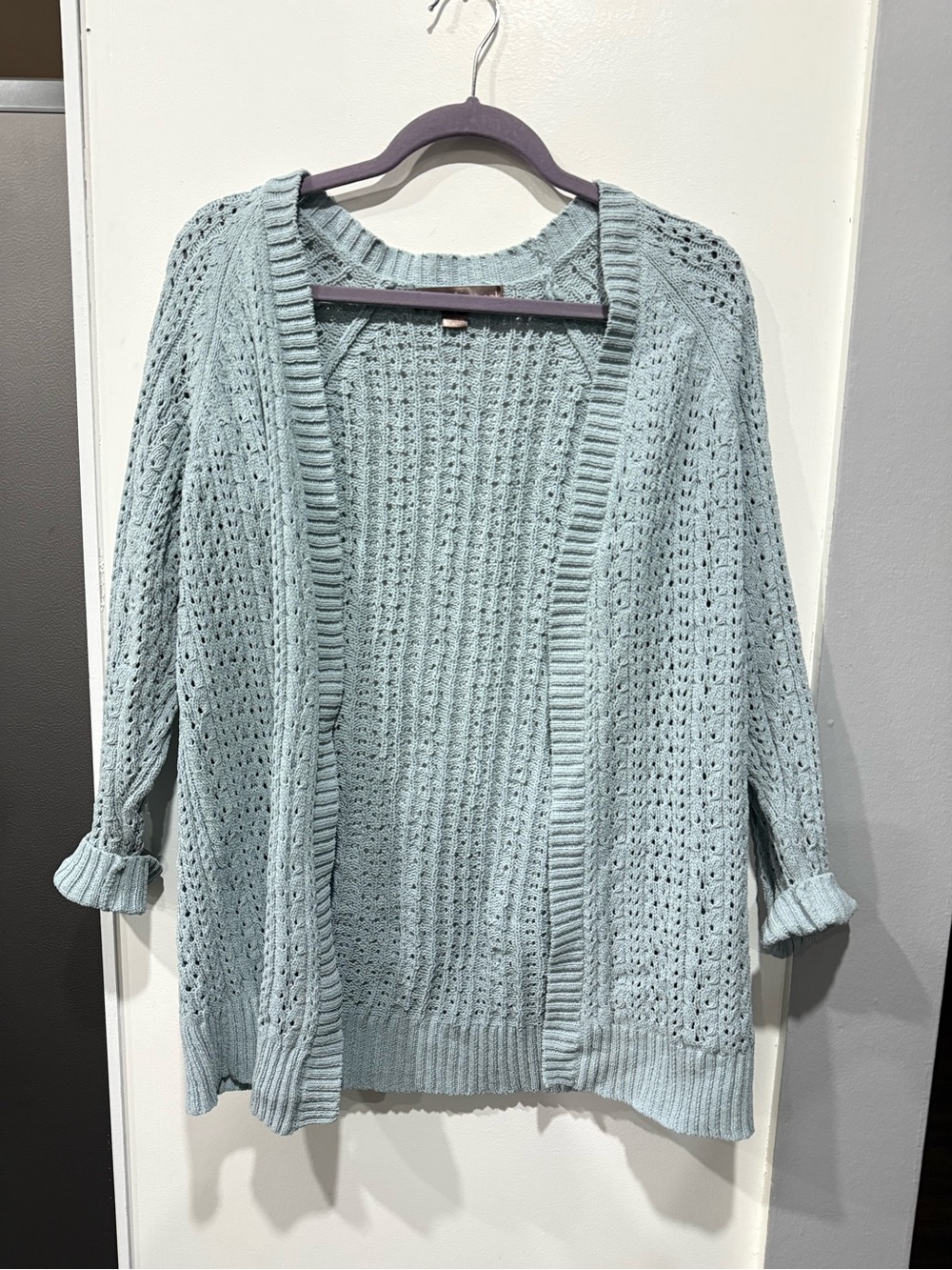 Open-Front Mint Green Knit Cardigan Sweater for Women